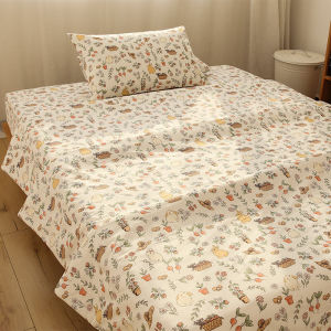 Pine Cone and Rabbit Cotton Bed Sheets Single Student Pure Cotton Fitted Sheet One-Piece 1.5 M/1.8M Can Be Equipped with Three Or Four Piece Suit