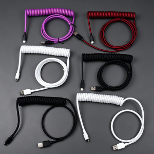 other | 【LANO】White Black Red-Black Coiled Keyboard Cable Type-C to USB Double-Sleeved Mechanical Keyboard Cable for Mechanical Keyboard