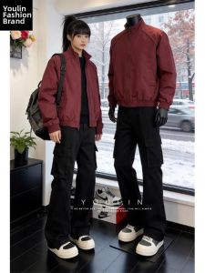 YOULIN | Wine Red Fitted Stand-up Collar CleanFit Bomber Jacket
