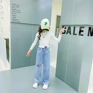 [zensasi] Celana Jeans Kulot Anak Perempuan Motif Love Warna Denim