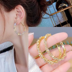 Khuyên Tai Tròn Kim Cương Toàn Bộ Mới Cho Nữ Khuyên Tai Vòng Đá Zircon Hàn Quốc Kim Bạc S925 Khuyên Tai Vòng Cho Nữ Trang Sức Nữ