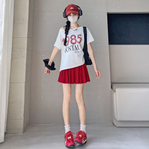 NIANDAIJINGDIAN | Red High-Waist Sporty Tennis Skirt Womens Mini A-Line Pleated Anti-Light Short Skirts Summer New Style Comfortable Skirt Pants