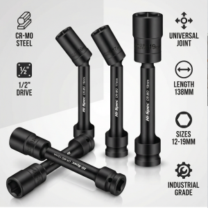 Hi-Spec Impact Universal Joint Set 1/2" Drive 360-Degree Swivel Socket Adapter High-Torque CR-MO Steel Automotive Hand Tool
