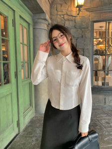 Elegant White Long Sleeve Womens Shirt Slimming Waist Design Sweet Style Spring New Arrival Fashionable College Trend