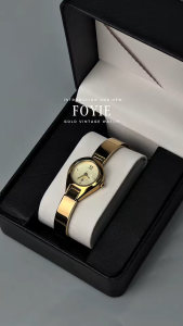 HB Jewelry FOYIE Gold Ladies Round Semi Bangle Watch White Dial Minimalist Bracelet Strap Formal Business Office Wear Water Resistant Battery Operated Non Tarnish Hypoallergenic Watch