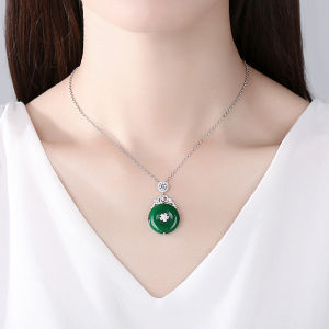 SEQUITO Chinese Style Women Neck Decoration Silver Plated Jewelry Setting Green Stone Sparkling AAA Cubic Zirconia Chain Pendant Necklace Party Accessories SN044