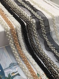 Handmade Beaded Clothing Decorations Pearl Trim Bar Code Beaded Strips DIY Sewing Accessories Lace Edging Home Fabric Crafts