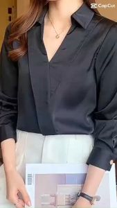 Áo Sơ Mi Nữ Tay Dài Đắp Tà Vải Tơ Lụa Mềm Mịn Mát Siêu Xinh