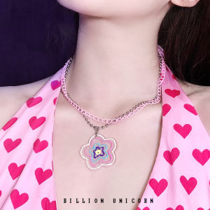 Original Dopamine Floral Double Layered Womens Necklace Sweet Simple Personality Choker Titanium Steel Plant Pattern Fashion Jewelry