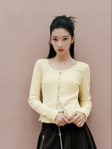 Semir | Cotton Long Sleeve Tight Fit T Shirt U Neck Short Design 2 in 1 Blouse