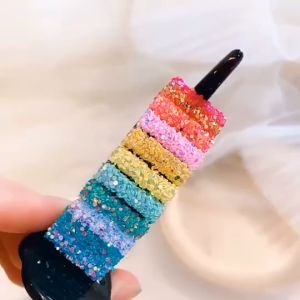Natsia. Kids Yarn Flower Hair Claw Cute Rainbow Pearl Hair Clamp #CL542