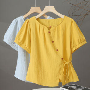 เสื้อเชิ้ตแขนสั้นผู้หญิง ทรงเข้ารูป เข้ารูป ทรงเข้ารูป แฟชั่นฤดูร้อน 2025 เสื้อผ้าทำงานสไตล์เกาหลี เส้นใยโพลีเอสเตอร์