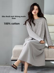 MiiOW | Váy ngủ cotton nguyên chất MiiOW dành cho nữ mùa hè 2025 Váy dài tay cổ tròn thoải mái mặc nhà giản dị phong cách trẻ trung