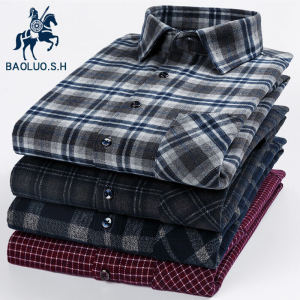 Paul Spring Autumn Pure Cotton Plaid Shirt Men Long Sleeve Casual Top Flocking All Cotton Jacket Thickened Base Shirt