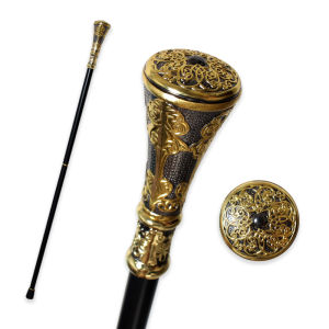 Victorian Black Gold Floral Carved Walking Cane with Detachable Handle Men Women Cosplay Prop Walking Stick