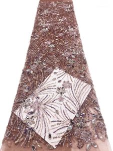 Luxury African Sequins Beaded Chantilly Lace Fabric High Quality Lace 5Yards Embroidery French Fabric for Party Dress Sew
