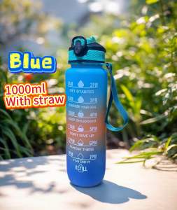 1L Motivational Water Bottle with Time Marker & Straw-BPA Free Locking Flip-Flop Lid
