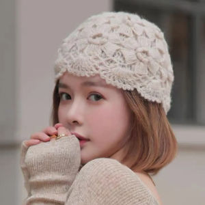 Handmade Double Layer Flower Knitted Headband Hat Fashionable Warm Woolen Cap for Women Street Style Spring Autumn Winter
