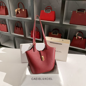 กระเป๋าผู้หญิง CAEISL&KCIEL กระเป๋าทรงฮาร์ดสีแดงขนาดกลางสำหรับใส่ของใช้ประจำวันแบบสะพายข้างแบบมีซิปปิด