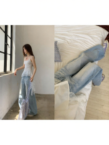 NIHAOKANONG | Quần Jeans Ôm Cao Cổ Phong Cách Hè Retro