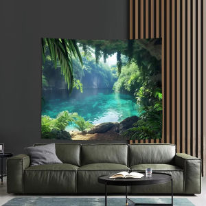 VIKAMA Tropical Rainforest Tapestry Emerald Green Lake Sunlight Tree Shadows Living Room Study Natural Style Decor