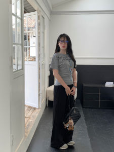 Áo Thun Nữ Tay Ngắn Màu Xám Pepe Home Thiết Kế Ôm Vừa Vặn Phong Cách Hàn Quốc Thời Trang Mùa Hè in Chữ Cổ Tròn