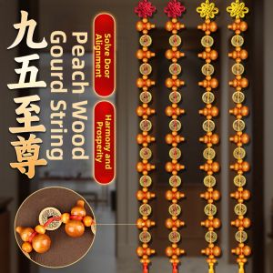YICHENGXUAN | Auspicious Five Emperor Coins Peach Wood Gourd Pendant