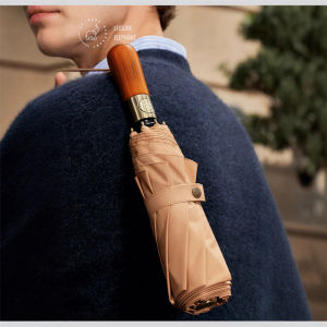 ร่มอัตโนมัติผู้ชายพับได้หรูหรามือจับไม้ซี่โครง8ซี่ร่มทนลมแข็งแรงพับกอล์ฟวินเทจร่มใหญ่ฝน