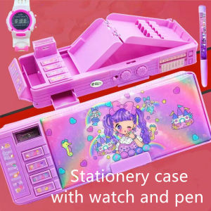 Multifunction Pencil Case with WatchPen for Kid Pen Box Organizer Stationery with Lock sharpener