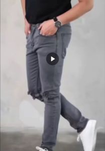 CELANA JEANS PRIA SOBEK LUTUT ABU-ABU TERBARU JEANS RIPPED PENSIL SOBEK COWOK KEREN MELAR READY 27-38