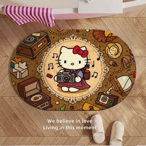 Adorable Hello Kitty Bathroom Mat Silicon Dendroid Absorbent Water Foot Pad Home Use Bathroom Floor Mat Simple Style Oval Shape