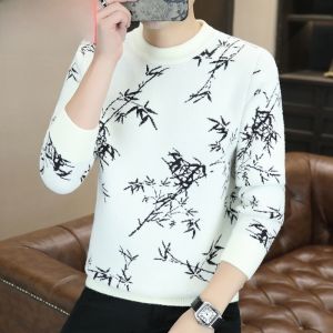 HENGYUANXIANG | เสื้อสเวตเตอร์ถักคอปกกลมสำหรับผู้ชาย ทรงหลวม แขนยาว ความหนาปกติ โพลีเอสเตอร์ 50.5% ไนลอน 49.5% เสื้อชั้นในแบบสวมหัว ฤดูหนาว