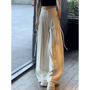 High-Waist Wide-Leg Casual Trousers New Summer Style K-Shape Heat Belle Womens Loose Fitting Long Pants with Pocket