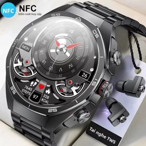 Đồng Hồ Thông Minh DAORKOW 2 Trong 1 Tích Hợp Tai Nghe NFC Bluetooth TWS Đo Nhịp Tim & Huyết Áp Tương Thích Với Android & iOS Nghe Nhạc Tương Tác La Bàn Thông Minh