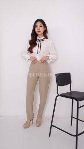 Dibihi Celana Formal Kerja Wanita Pinggang Karet Sisi Samping Bahan Stretch Import Premium