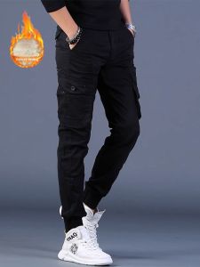 Pants Men Autumn and Winter New Arrival Silm Fashion Youth Popular All-Matching Pure Color Handsome Chic Micro Elastic Casual Pants