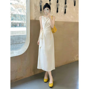 HUAYILING | French Style Elegance Sleeveless Waist-cinching Long Dress