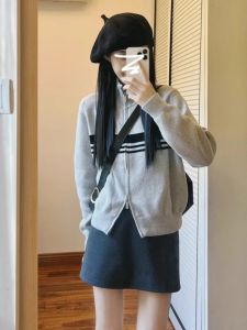 HUOLISI | Vintage American Lazy Casual Loose Half-High Neck Zipper Knit Cardigan