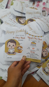 Thiệp mời sinh nhật thiệp thôi nôi đầy tháng cho bé các chủ đề giá rẻ in ảnh ghép hình in nội dung sắc nét