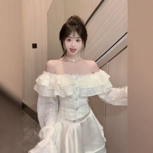 CHANGTONG | Elegant Set Outfit One Shoulder Top and Skirt 2026 Spring