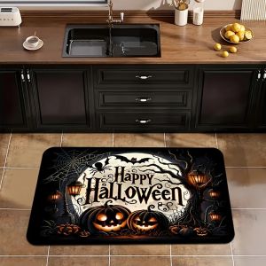 VIKAMA Halloween Spider Web Pumpkin Fun Horror Pattern Floor Mat For Kitchen Bathroom Entrance Atmosphere To Create Decorative