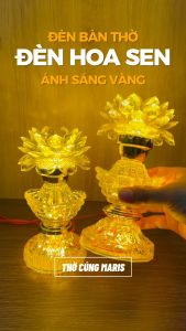 [Giá một cặp] Đèn thờ hoa sen LED MÀU VÀNG 3 tầng hình thỏi vàng cao 20cm để bàn thờ Phật đèn thờ cúng [MRHTS23-VANG]