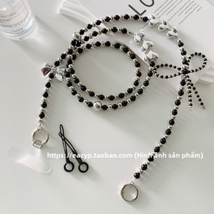 Đồ Trang Trí Điện Thoại Di Động Bằng Hạt Kim Loại Màu Bạc Hình Trái Tim Thắt Nút Bướm Cao Cấp Có Thể Đeo Vai