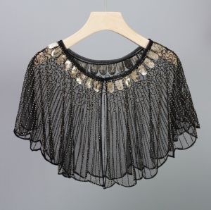 Gatsby 1920s Evening Gown Womens High-End Sequin Stage Wedding Dress Performance Party Dress Shawl Vintage Style Short Sleeve