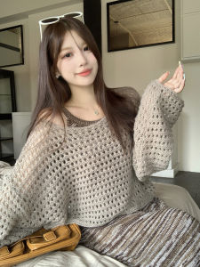 plus Size Knitted Dress Set with Tassel Hollow out Design Womens Spring Autumn Fashion A-Line Skirt Long Sleeve One-Shoulder