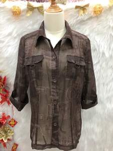 Áo Sơ Mi Voan Tơ Xuyên Thấu 2 hand Nhật hiệu l.a.p.h.r.o.a.i.g- Size L(#A114)