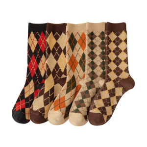 JIAZINI | Café Brown Long Tube Socks Womens Spring Autumn Pure Cotton Double Needle British Style Elastic Fiber Leg Shaping Four Seasons Wear