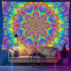 VIKAMA Blacklight Mandala Tapestry UV Reactive Bohemian Psychedelic Print Wall Hanging Trippy Room Party Home Decor