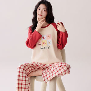 Bộ đồ ngủ nữ MiiOW vải cotton tay dài họa tiết hoạt hình đáng yêu.