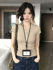 DUOFEIYAN | Korean Style Henry Collar Ice Silk Knit Women T-Shirt